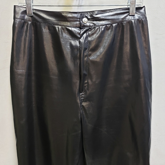 Michi by boule de neige womens large vintage PU high waisted shiny black pants - Picture 2 of 14